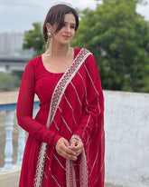 Maroon Sequence Embroidered Georgette Anarkali Suit with Dupatta