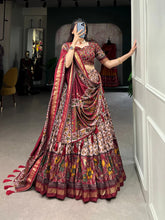 Maroon Tussar Silk Lehenga Choli with Foil Print