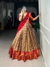 Brown Zari Embroidered Jacquard Silk Lehenga with Georgette Dupatta