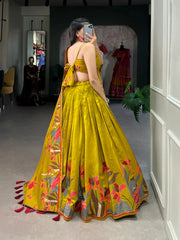 Mustard Floral Lehenga Choli with Foil Print & Gotta Patti Dupatta