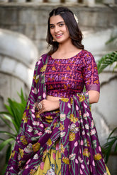 Yellow Tussar Silk Lehenga Choli with Pichwai & Patola Prints