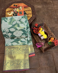 Exquisite Kanjivaram Silk Sky Blue Saree with Zari Weaving Work