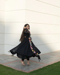 Black Backless Georgette Anarkali Suit with Embroidery Dupatta