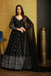 Black Anarkali Long Gown with Metallic Foil Work