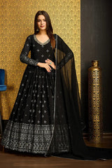 Black Anarkali Long Gown with Metallic Foil Work