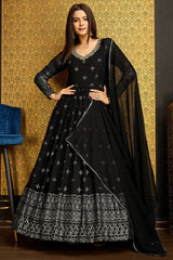 Black Anarkali Long Gown with Metallic Foil Work