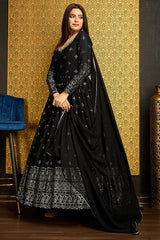 Black Anarkali Long Gown with Metallic Foil Work