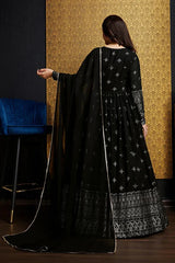 Black Anarkali Long Gown with Metallic Foil Work