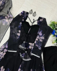 Digital Printed Black Color Designer Anarkali Gown