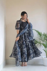 Koti Style Black Color Digital Print Anarkali Gown