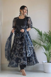 Koti Style Black Color Digital Print Anarkali Gown