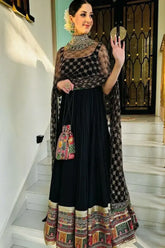 Black Anarkali Gown In Georgette With Embroidery Work