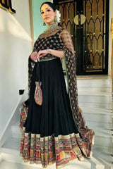 Black Anarkali Gown In Georgette With Embroidery Work