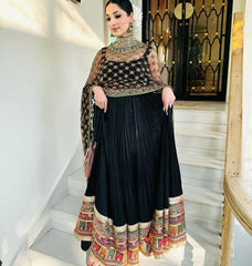 Black Anarkali Gown In Georgette With Embroidery Work