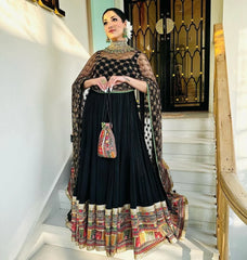 Black Anarkali Gown In Georgette With Embroidery Work