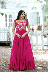 Party Wear Pink Color Embroidered work Gown