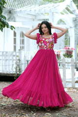 Party Wear Pink Color Embroidered work Gown