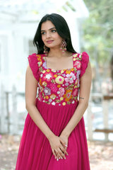 Party Wear Pink Color Embroidered work Gown