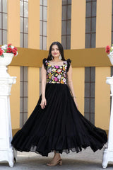 Party Wear Black Color Embroidered work Gown
