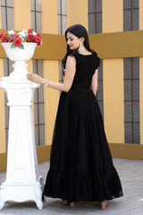 Party Wear Black Color Embroidered work Gown