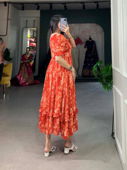 Orange Floral Georgette Frock for Effortless Summer Style