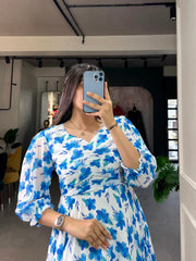 Blue Floral Georgette Frock - Elegant Spring Dress