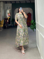 Pista Green Flower Fields Georgette Frock - Dreamy Florals for the Summer