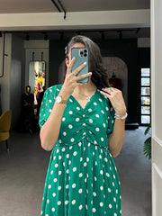 Vintage Green Polka Dot Georgette Long Frock