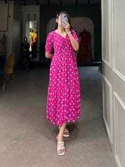 Vintage Pink Polka Dot Georgette Long Frock