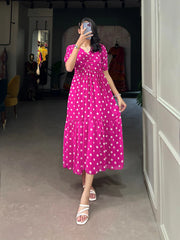 Vintage Pink Polka Dot Georgette Long Frock