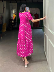 Vintage Pink Polka Dot Georgette Long Frock