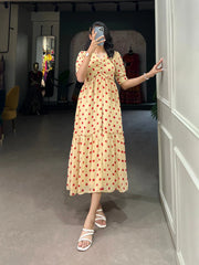 Vintage Cream Polka Dot Georgette Long Frock