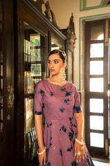 Party Wear Dusty Pink Color Shibori Print With Embroidered Gown