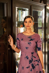 Party Wear Dusty Pink Color Shibori Print With Embroidered Gown