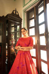 Party Wear Orange Color Shibori Print With Embroidered Gown