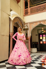 Party Wear Pink Color Shibori Print With Embroidered Gown