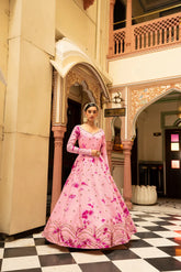 Party Wear Pink Color Shibori Print With Embroidered Gown