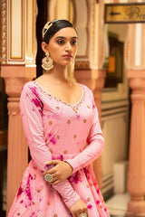 Party Wear Pink Color Shibori Print With Embroidered Gown