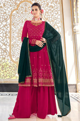 Rani Georgette Thread And Sequins Embroidered Kurta Palazzo Set