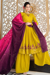 Fluorescent Green Georgette Thread And Sequins Embroidered Kurta Palazzo Set