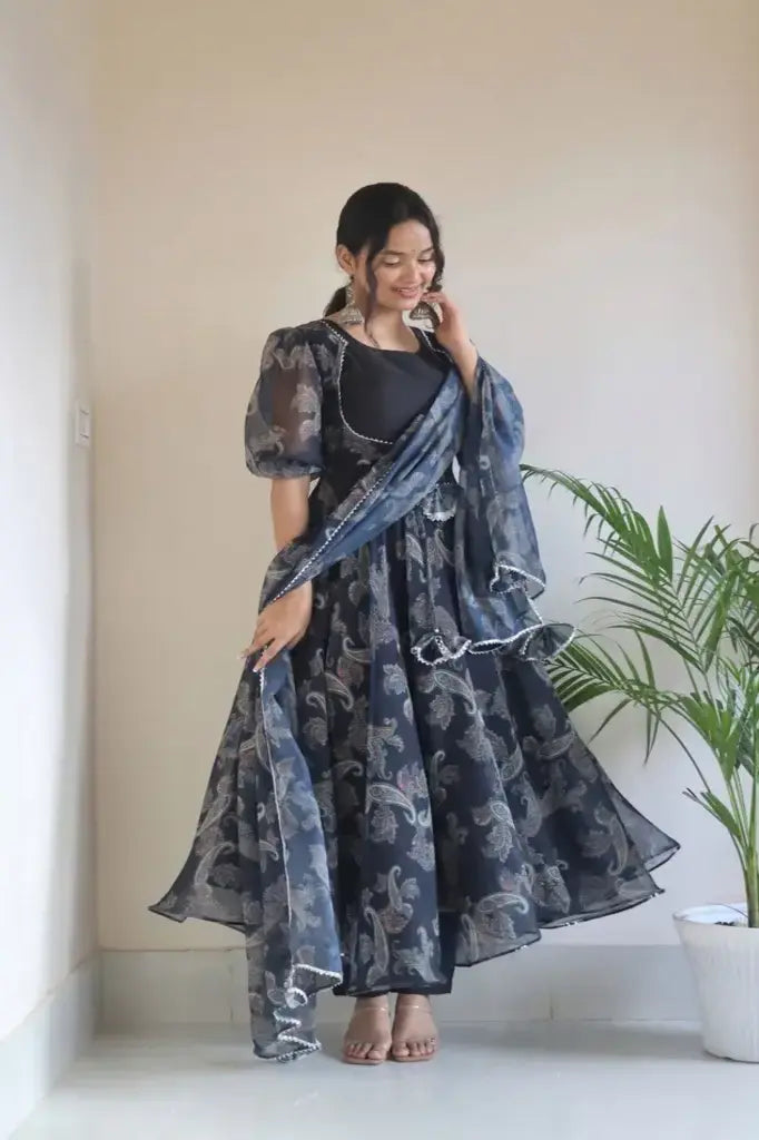 Koti Style Black Color Digital Print Anarkali Gown