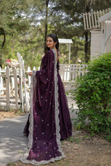 Party Wear Wine Color Plain Long Gown With Dupatta